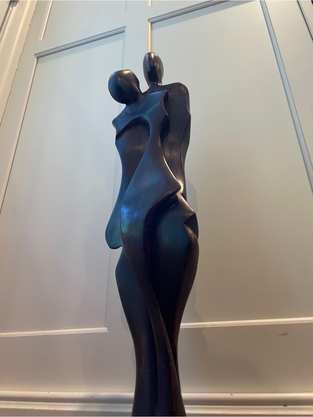 Vintage Abstract African Wooden Sculpture Couple Embrace 22” Hand Carved